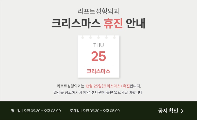 리프트성형외과 - 크리스마스 휴진